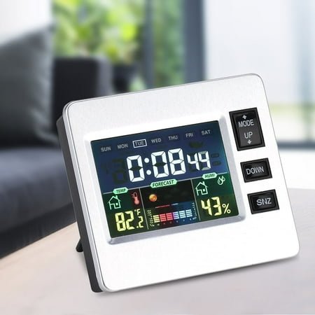 Tebru LCD Digital Backlight Weather Humidity Temp Display Alarm Clock Thermometer Hygrometer, Temp Display Clock, Humidity Display Clock