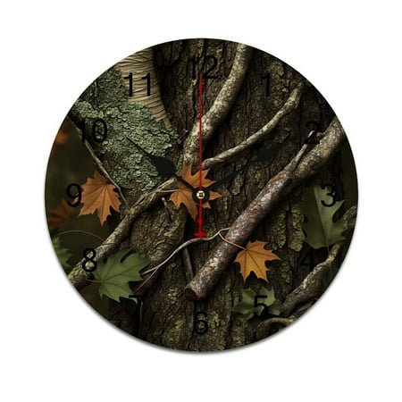 TEMU Forest Bark Camo Print-1 Printed Silent Wall Clock Round Kitchen Clock Chic Quiet Desk Clock For Living Room 10in