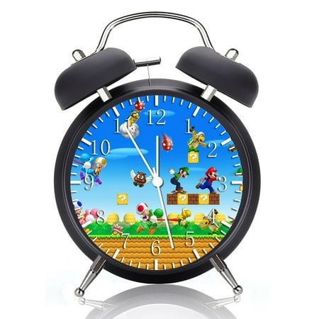 Twin Bell Super Mario Alarm Clock with Night Light Quite Silent Non-Ticking 4 Inches Glass Face - Great for Decor Best Gift Ideas W425