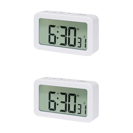 Unique Bargains 2 Pcs Small Loud Alarm Clock Battery Operated Desk Clock White White