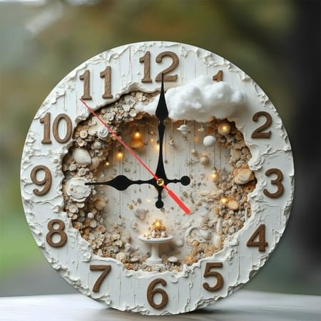 Unique Seashell Clock Wall Decor 10-Inch Silent Wooden Wall Clock, Battery Operated (AA Batteries Not Included), Artistic Home Decor