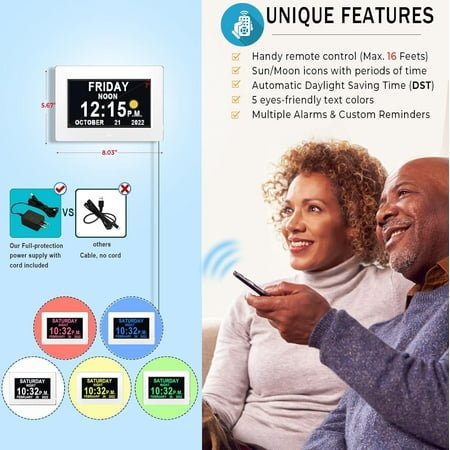 【Upgraded】19 Alarms Digital Talking Clock with Day and Date, Custom Reminders, 1280*800p HD Dsiplay, 10-Levels Dimmer, Auto DST, Sleep Trainer for Elderly Dementia, Voice-Talking with Remote