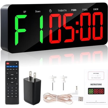 Upgraded Gym Timer Clock for Tabata/FBG/EMOM - Large Workout Clock for Home Gym with Remote Control, Count Down & Up | Stopwatch, Fitness Digital Timer for Home/Yoga/Boxing/Garage