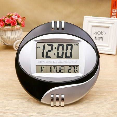 UPKOCH Black Digital Wall Clock with Extra Large LED Display Alarm Function for Home Use 9.5 x 3.5 inches