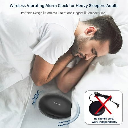 Vibrating Alarm Clock for Heavy Sleepers - Auto Set Bed Shaker Under Pillow Hearing Impaired, Bedroom, Travel, Rechargeable Battery Operated, Cordless, DST, LCD Backlight