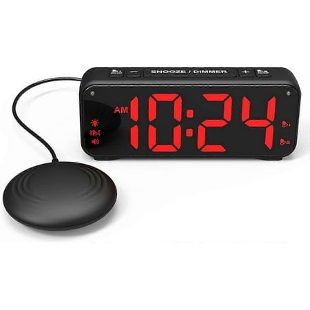 Vibration Alarm Clock,Extra Loud Alarm for Sleeper, Extra Large Display for Elderly with Dual Alarm
