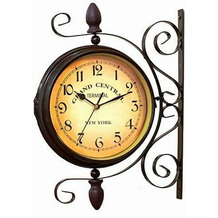 Vintage Double Sided Wall Clock Vintage Industrial Wall Clock for Outdoor Decorative Art Antique Decor Office Kitchen Silent Watches 360 Degree Rotate Antique