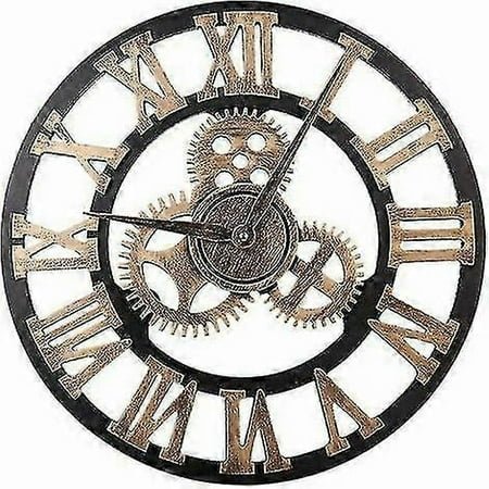 Vintage Wall Clock Round Metal Silent Battery Operated 45cm Black Roman Numerals Living Room