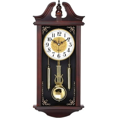 Vintag Style Wall Pendulum Clock, Wall Clock with Swing, Wall Clock for Living Room Kitchen Office Home Silent Imitation Carved Solid Wood Clock