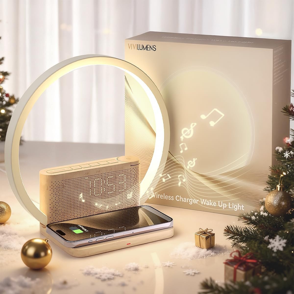Vivilumens Sunrise Alarm Clock Wireless Charger, 10 White Noise Sound Machine...