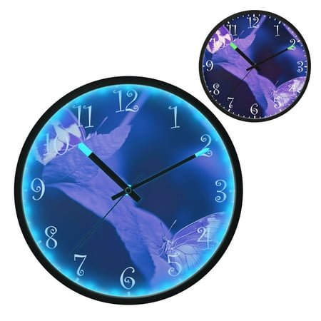 Voice Activated Clock with Glow Light 12 Inch Large Silent Wall Clock Battery Operated for Home Decor Purple Butterflypurple Butterfly
