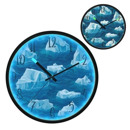 Voice Controlled Luminous Clock LED Night Light 12 Inch Silent Wall Clock Suitable for Bedroom and Living Room Home Decoration Blue Iceberg