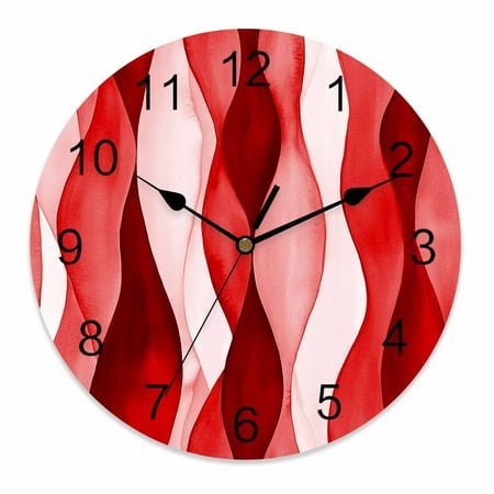 Wall Clock 10 Inch Abstract Wave Pattern Texture Round Silent Decorative Wall Clocks Battery Operated for Living Room Bedroom Kitchen Classroom Decor, Red,Small