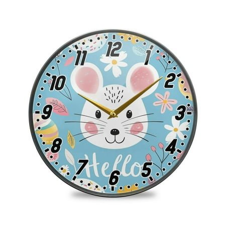 Wall Clock Battery Operated Non-Ticking Silent for Living Room Bedroom Kitchen Office Decor Hello Mouse Face 9.5