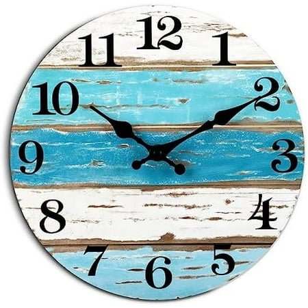 Wall Clock, Beach Themed Blue Wall Clocks Battery Operated Silent Non-Ticking, 8 Inch Vintage Rustic Coastal Nautical Clock Decorative for Kitchen Office Bathroom Bedroom 8