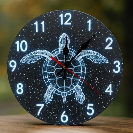 Wall Clock Decorative - Starry Blue Turtle Print 2D Vintage Wall Clocks Battery Operated Silent Non-Ticking for Bedroom, Living Room, Kitchen, Office, Classroom, 10 Inch