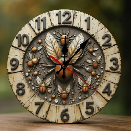 Wall Clock Decorative - Steampunk Beetle Print 2D Vintage Wall Clocks Battery Operated Silent Non-Ticking for Bedroom, Living Room, Kitchen, Office, Classroom, 10 Inch