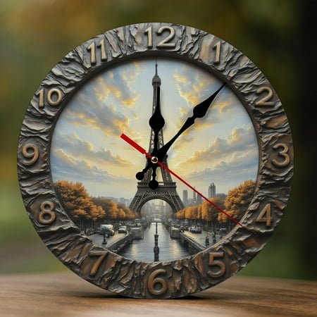 Wall Clock Decorative - Vintage Paris Tower Print 2D Vintage Wall Clocks Battery Operated Silent Non-Ticking for Bedroom, Living Room, Kitchen, Office, Classroom, 10 Inch