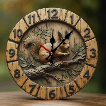Wall Clock Decorative - Vintage Woodland Squirrel Print 2D Vintage Wall Clocks Battery Operated Silent Non-Ticking for Bedroom, Living Room, Kitchen, Office, Classroom, 10 Inch