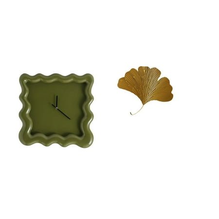 Wall Clock Ginkgo Leaves Wrought Iron Silent Operation Accurate Hanging Decor for Living Room Office Kitchen