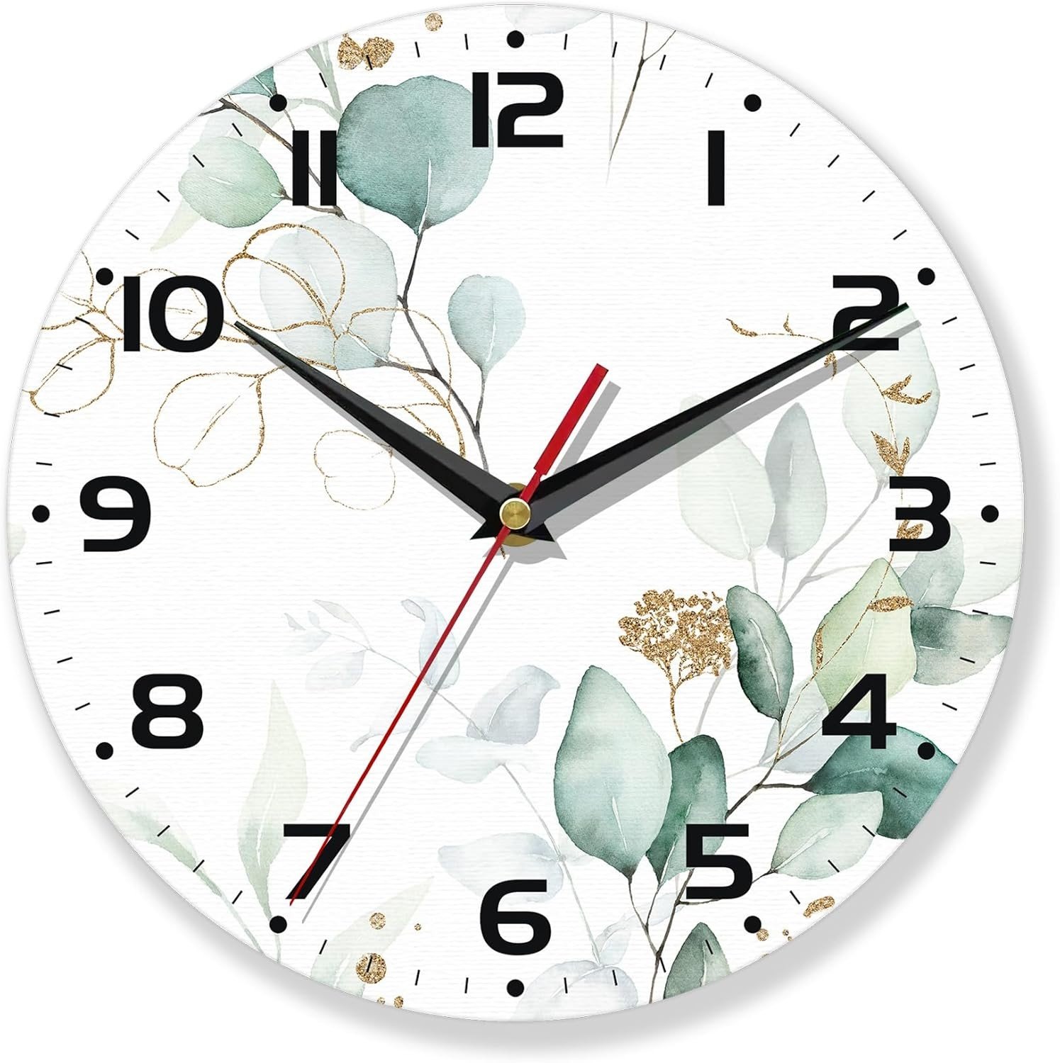 Wall Clocks Battery Operated,Eucalyptus Leaf Clock for Living Room,Decorative Wa