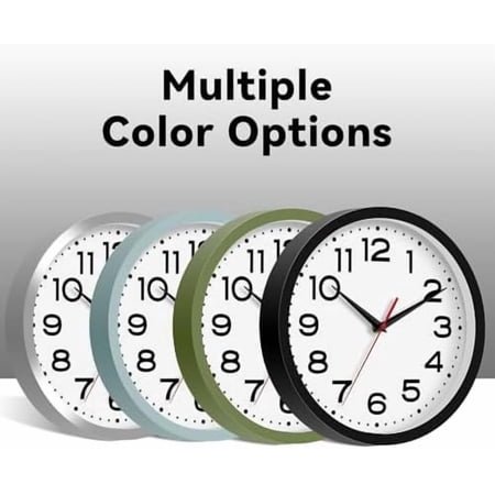 Wall Clock Silent Non-Ticking Modern Clock Battery Operated 8 Inch Small Classic Analog Decorative for Kitchen, Living Room, Office, Bedroom, Bathroom (Black)