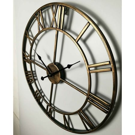 WHAMVOX 1Set Hanging Clock 15.7-Inch Iron Silent Time Telling 3D Round Vintage European Roman Numerals Home Wall Decor