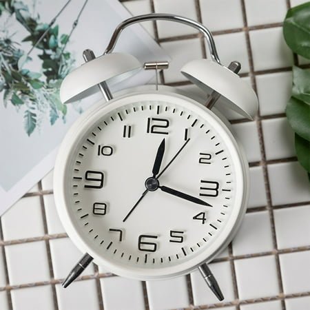 WHAMVOX Desk Clock Battery Alarm Clocks Bedside Silent Mini Child Student White