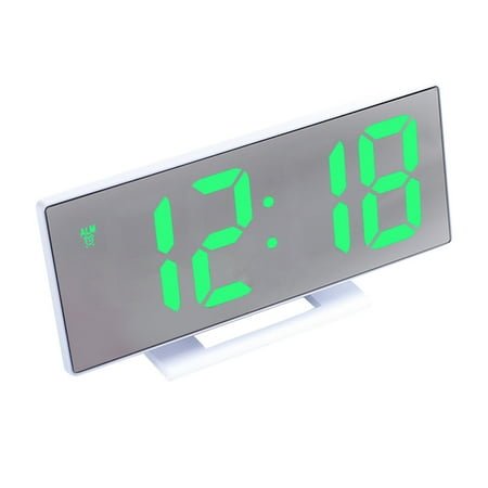 WHAMVOX LED Large Screen Digital Alarm Clock with Temperature and Date Display for Bedroom bedside White Slim Modern Mirror Design LED 5V
