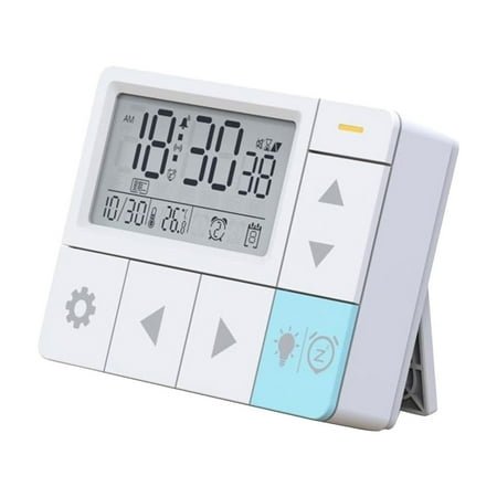 White Multifunction Desk Clock With Timer, Large Display, Alarm Clock For Kitchen Cooking, Bedroom, Office, Battery Powered, Compact Design
