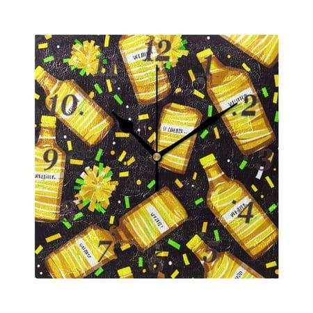 Wine Bottles Pattern Wall Clock Square Clock Decoration Creative Clock Dual Use Black Pointer 7.78in