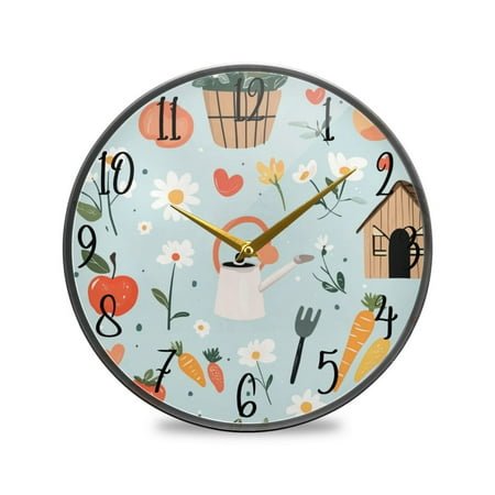 WOBOGO Log Cabin Apple Carrot Pattern Acrylic Wall Clock Battery Operated 11.9in Silent No Tick Bedroom Living Room Office Classroom Decoration