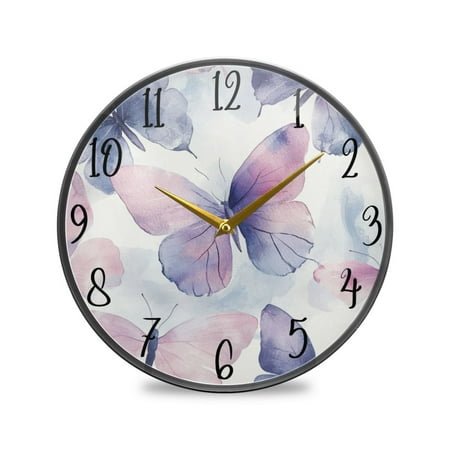 WOBOGO Purple Butterfly Acrylic Wall Clock Battery Operated 11.9in Silent No Tick Bedroom Living Room Office Classroom Decoration