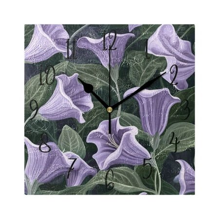 WOBOGO Purple Datura Stramonium Wall Clock 7.78 Inch Battery Operated Silent Unit Square Rustic Vintage Style for Home Bedroom Office Black Pointer