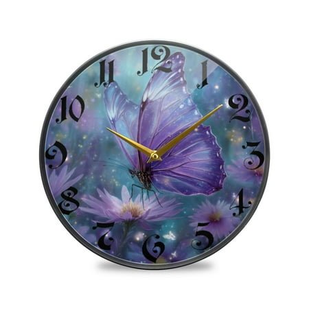 WOBOGO Purple Sparkling Butterfly Acrylic Wall Clock Battery Operated 11.9in Silent No Tick Bedroom Living Room Office Classroom Decoration