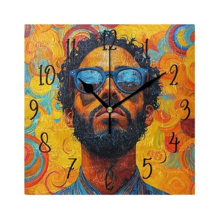 WOBOGO Uncle Art Curly Wall Clock 7.78 Inch Battery Operated Silent Unit Square Rustic Vintage Style for Home Bedroom Office Black Pointer