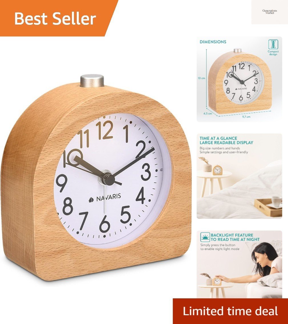 Wood Analog Alarm Clock - Half-Round Battery-Operated Non-Ticking Clock with ...