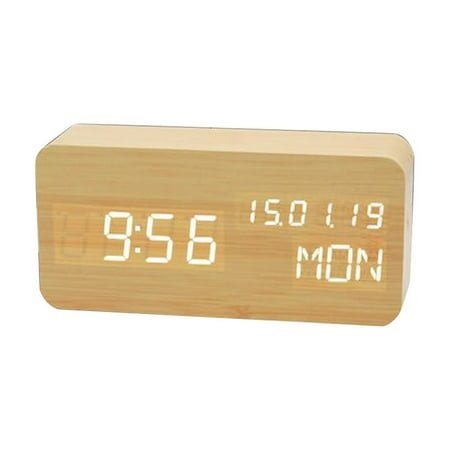 Wooden Digital Alarm Clocks Elegant LED Wooden Digital Alarm Clock with Temperature Display, Voice Control, USB Charging, Modern Decor
