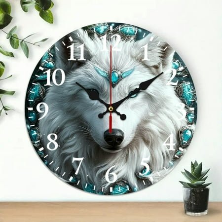 Wooden Wall Clock, wolf Print, Silent Mechanical Movement, Perfect for Living Room, Dorm, Bedroom, Kitchen, Home Office & More, Wall Clock Living Room