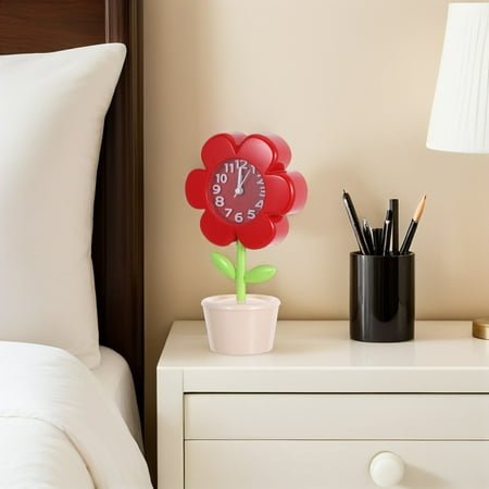 WRITWAA Alarm Clock Cute Flower Alarm Clock Red Decorative for Kids Room with DIY 1Pack