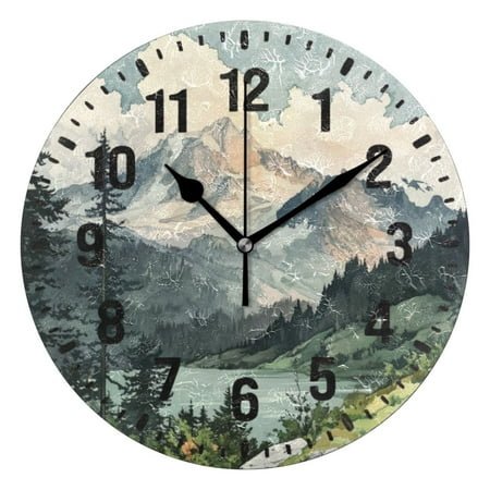 Yayeee 10 Wall Clock Battery Operated Quartz Round Silent Non-Ticking Home Decor,Watercolor Mountatin