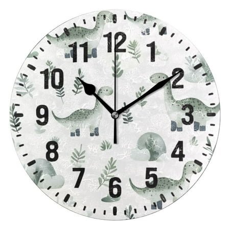 Yayeee 10 Wall Clock Battery Operated Quartz Round Silent Non-Ticking Home Decor,Green Dinosaur Pattern