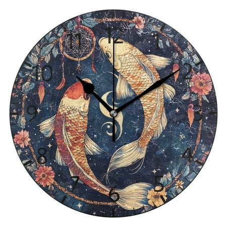 YAZAOO Decorative Wall Clock Size：25cm Koi Dreams Design Pattern Clock