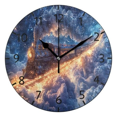 YAZAOO Decorative Wall Clock Size：25cm Train Riding on Glowing Clouds Design Pattern Clock