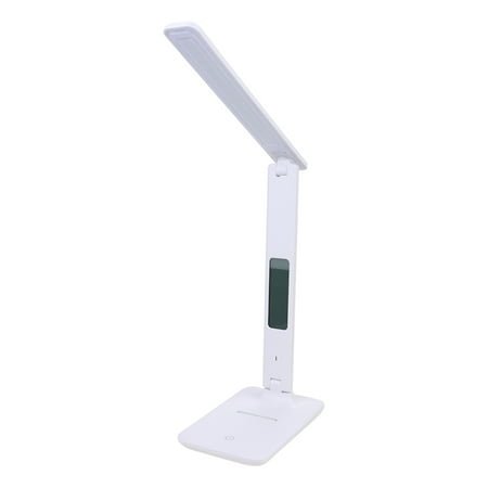 Zoyueyie LED Eye-caring Night Light Foldable Reading Lamp with Alarm Clock Date Temperature Table Lamp for Bedroom Home (White, with Display Screen)