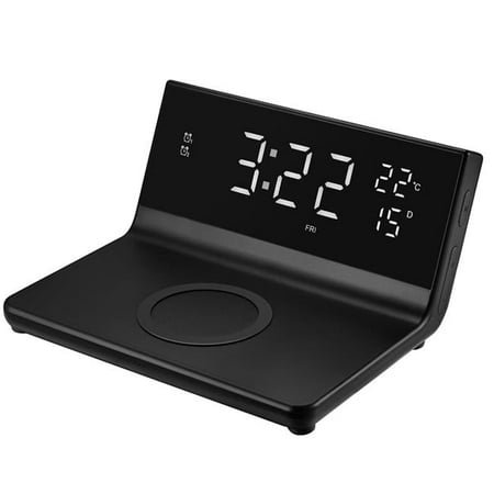 Zummy ZTWC038BK ZTECH ChargeX Pro - Wireless Charging Alarm Clock for All Wireless Charging Smartphones - Temperature, Date, 4 Brightness Settings, 2 Alarms, 15W Output,12/24 Hour Mode