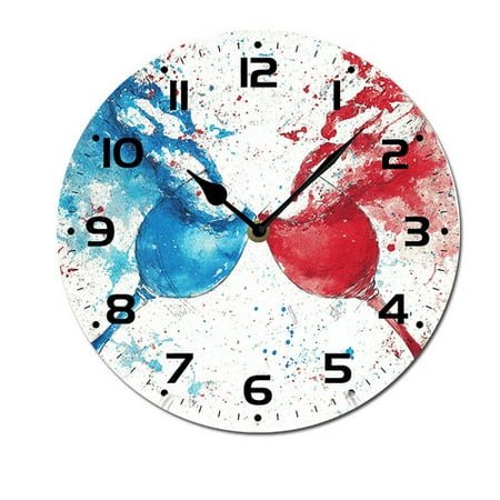 ZXCXRQFa Desk Clocks Blue & Red Wine Cups Theme Battery Operated Silent Wall Clock Decor for Home, Kitchen, Living Room, Office, Bedroom, or Bathroom (10 Inch)