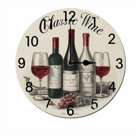 ZXCXRQFa Grapes Wine Glass Bottle Wall Clocks Battery Operated 10 Inch Silent Non-Ticking Quiet Desk Clock Decor for Living Room Home Office School Kitchen