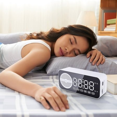 ZZkhGO Bluetooth Alarm Clock Speaker, Portable Subwoofer Sound System, Mini Desktop Audio with Custom Alarms