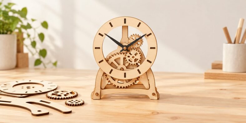 Wooden clock kit: conceptual illustration wooden clock kit editorial image
